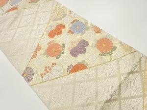 向かい鶴に蜀江花文模様織出し袋帯